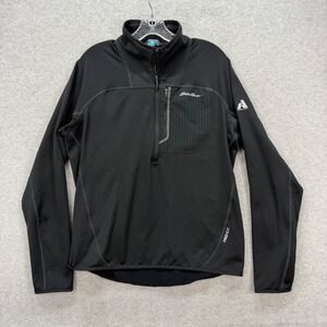 Eddie Bauer First Ascent Mens M Black FreeHeat Quarter Zip Grid Fleece Pullover